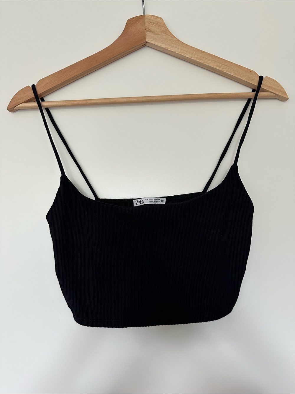 Zara Black Ribbed Spaghetti Strap Crop Cami